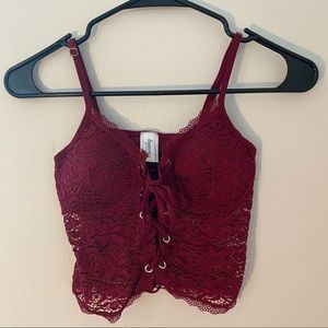 Red Lace Up Camisole Bralette Crop Top